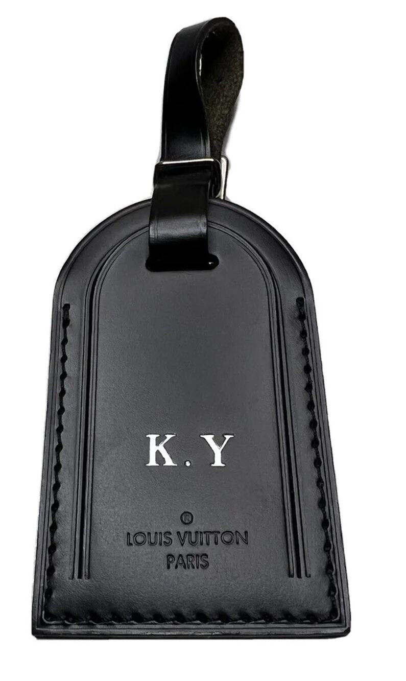 Louis Vuitton Paris Black Name Tag w/ KY Stamped Initials Silver- tone Large